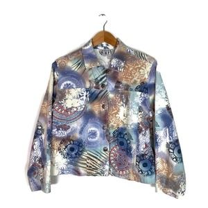 Vtg. 90s/Y2K Keren Hart Sz Large Cotton Blazer Jacket Boho Print Mandala Floral
